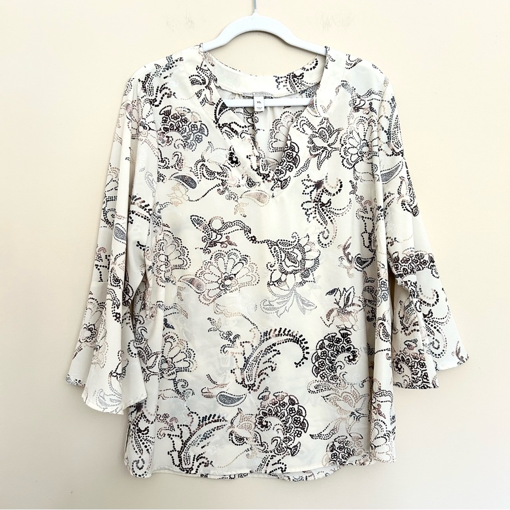 Dana Buchman Women’s White Cream Paisley Floral V-Neck Tunic Top XL